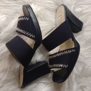 Dressy slip on block heeled sandals handmade in Abu Dhabi black with bling